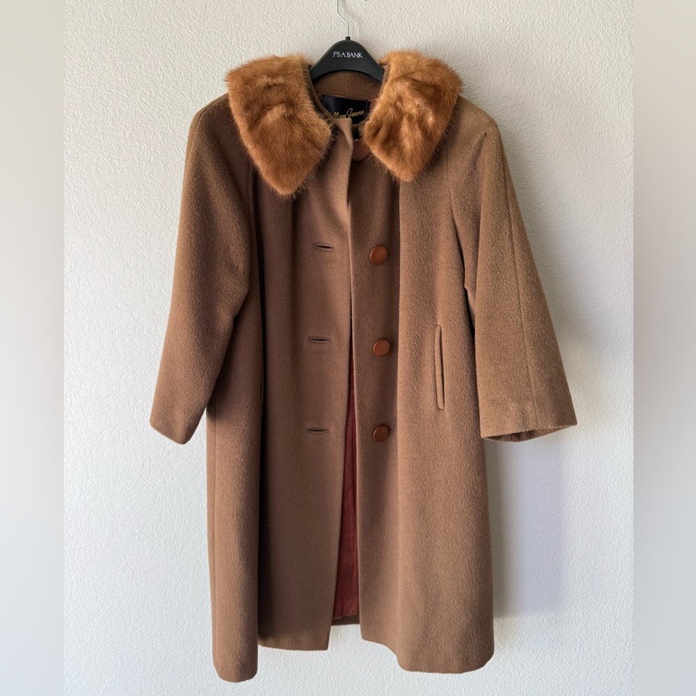 Vintage Forstmann Wool Coat | Fur Collar | Camel Brown | Mid-Century | size M